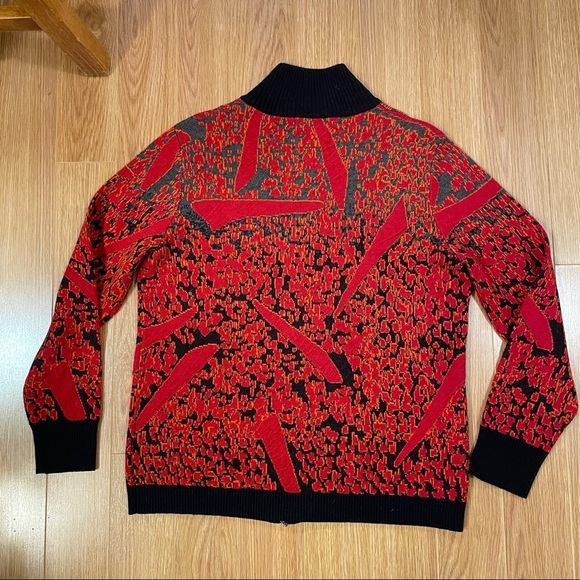 Vintage Red Black Wool Bomber Sweater Jacket Made in Italy - M - Picture 4 of 12